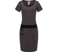 Ragwear Damen Kurzarm Sommerkleid kurzes Minikleid mit Taillenkordel, Streifenmuster und Taschen Baomi YOUMODO Black Gr. XL