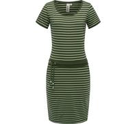 Ragwear Damen Kurzarm Sommerkleid kurzes Minikleid mit Taillenkordel, Streifenmuster und Taschen Baomi YOUMODO Dark Olive Gr. XXL
