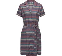 Ragwear Damen gemustertes Sommerkleid Kurzarm Midikleid mit Durchgehender Knopfleiste und Stoffgürtel Sawira YOUMODO Night Blue Gr. XL