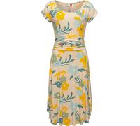 Sommerkleid RAGWEAR "Yvone Flowers", Damen, Gr. XL (42), Normalgrößen, beige, 95% Viskose, 5% Elasthan, figurumspielend knieumspielend, Rundhals, Ärmel ohne Ärmelschlitz Umschlagbund mit Knöpfen, Klei