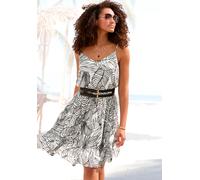 Sommerkleid S.OLIVER, Damen, Gr. 34, N-Gr, schwarz (creme, schwarz), Crêpe, Obermaterial: 100% Viskose, bedruckt, figurumspielend ca. Mitte Oberschenkel, tiefer V-Ausschnitt, Kleider Sommerkleid, mit 