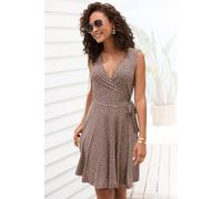 Strandkleid S.OLIVER, Damen, Gr. 38, N-Gr, braun (braun beige), Single Jersey, Obermaterial: 95% Viskose, 5% Elasthan, geblümt, bedruckt, modisch, figurumspielend kniefrei, V-Ausschnitt, ohne Ärmel, K
