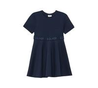 Sommerkleid S.OLIVER JUNIOR, Mädchen, Gr. 104, N-Gr, blau (dunkelblau), Web, Obermaterial: 70% Viskose, 26% Polyamid, 4% Elasthan, unifarben, regular fit normal, Rundhals, Kleider Sommerkleid, mit Log