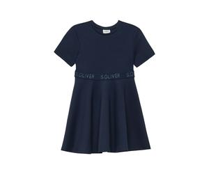 Sommerkleid S.OLIVER JUNIOR, Mädchen, Gr. 122, N-Gr, blau (dunkelblau), Web, Obermaterial: 70% Viskose, 26% Polyamid, 4% Elasthan, unifarben, regular fit normal, Rundhals, Kleider Sommerkleid, mit Log