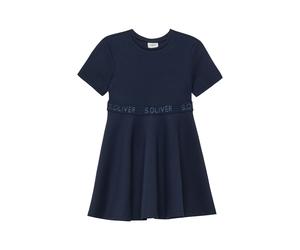 Sommerkleid S.OLIVER JUNIOR, Mädchen, Gr. 128, N-Gr, dunkelblau, Web, Obermaterial: 70% Viskose, 26% Polyamid, 4% Elasthan, unifarben, regular fit normal, Rundhals, Kleider Sommerkleid, mit Logo-Glitz