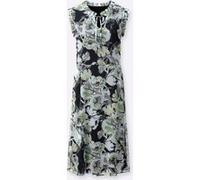 Druckkleid CREATION L "Chiffon-Kleid", Damen, Gr. 38, Normalgrößen, grün (schwarz, lindgrün, bedruckt), 100% Polyester, bedruckt, geblümt, gemustert, mehrfarbig, wadenlang, Rundhals, Kleider Druckklei