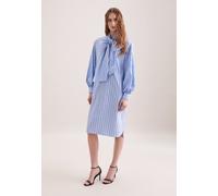 Sommerkleid SEIDENSTICKER, Damen, Gr. XL (42), Normalgrößen, blau (hellblau), 73% Baumwolle, 23% Polyamid, 4% Elasthan, gestreift, oversize, Kleider Sommerkleid, 1/1 Binderkragen Gestreift (49502125-4