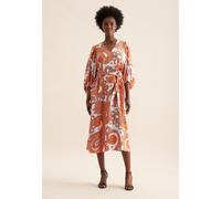 Sommerkleid SEIDENSTICKER "Schwarze Rose", Damen, Gr. 3XL (46), Normalgrößen, orange, 65% Baumwolle 35% Leinen/Flachs, Paisley, V-Ausschnitt, 3/4-Ärmel, Kleider, 3/4-Arm V-Neck Paisley (30135005-46) o