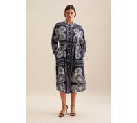 Sommerkleid SEIDENSTICKER "Schwarze Rose", Damen, Gr. 5XL50, Normalgrößen, blau (dunkelblau), 100% Viskose, bedruckt, regular fit, Kleider Sommerkleid, Langarm Kragen Tuchprint (68220000-50) dunkelbla