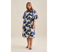 Sommerkleid SEIDENSTICKER "Schwarze Rose", Damen, Gr. 7XL (54), Normalgrößen, blau, 100% Leinen, geblümt, regular fit, Kleider Sommerkleid, Kurzarm Kragen Floral (92588811-54)