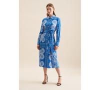 Sommerkleid SEIDENSTICKER "Schwarze Rose", Damen, Gr. L (40), Normalgrößen, blau, 100% Viskose, bedruckt, regular fit, Langarm, Kleider, Langarm Kragen Tuchprint (40147310-40) blau