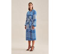 Sommerkleid SEIDENSTICKER "Schwarze Rose", Damen, Gr. M38, Normalgrößen, blau, 100% Viskose, gestreift, regular fit, Kleider Sommerkleid, Langarm Kragen Streifen platziert (96992343-38)