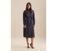 Sommerkleid SEIDENSTICKER "Schwarze Rose", Damen, Gr. M38, Normalgrößen, blau (dunkelblau), 100% Viskose, bedruckt, regular fit, Kleider Sommerkleid, Langarm Kragen Kettenprint (28986842-38) dunkelbla