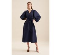 Sommerkleid SEIDENSTICKER "Schwarze Rose", Damen, Gr. XS (34), Normalgrößen, blau (dunkelblau), 49% Viskose 38% Leinen 13% Polyester, unifarben, regular fit, V-Ausschnitt, 3/4-Ärmel, Kleider, 3/4-Arm