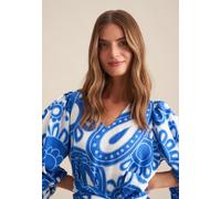 Sommerkleid SEIDENSTICKER "Schwarze Rose", Damen, Gr. XXL(44), Normalgrößen, blau, 65% Baumwolle, 35% Leinen, Paisley, V-Ausschnitt, Kleider Sommerkleid, 3/4 V-Neck Paisley (87650248-44) blau