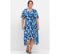 Sommerkleid SHEEGO "Abendkleid", Damen, Gr. 40, Normalgrößen, kobalt, gemustert, 100% Polyester, geblümt, gemustert, mehrfarbig, lang, V-Ausschnitt, Kleider Sommerkleid (78713251-40) kobalt, gemustert