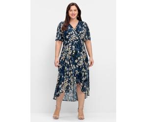 Sommerkleid SHEEGO "Abendkleid", Damen, Gr. 52, Normalgrößen, blau (nachtblau, gemustert), 100% Polyester, geblümt, gemustert, mehrfarbig, lang, V-Ausschnitt, Kleider Sommerkleid (14409648-52) nachtbl