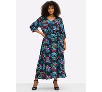 Sommerkleid SHEEGO BY JOE BROWNS "Kleid", Damen, Gr. 46, Normalgrößen, bunt (tiefblau, türkis, gemustert), 100% Viskose, geblümt, gemustert, mehrfarbig, wadenlang, Rundhals, Kleider Sommerkleid (82088