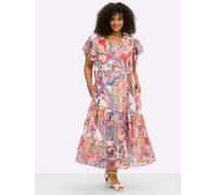 Sommerkleid SHEEGO BY JOE BROWNS "Kleid", Damen, Gr. 54, Normalgrößen, bunt (ecru, rot, gemustert), Georgette, 100% Polyester, Paisley, gemustert, lang, V-Ausschnitt, Kleider Sommerkleid (43064814-54)