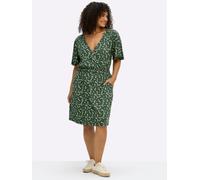 Sommerkleid SHEEGO "Jersey-Kleid", Damen, Gr. 44, Normalgrößen, grün (moos, pistazie, bedruckt), 95% Viskose, 5% Elasthan, geblümt, gemustert, mehrfarbig, knielang, V-Ausschnitt, Kleider Sommerkleid (