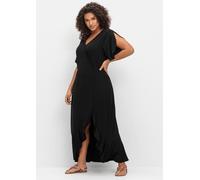 Sommerkleid SHEEGO "Jerseykleid", Damen, Gr. 40, Normalgrößen, schwarz, Jersey, 95% Viskose, 5% Elasthan, unifarben, lang, V-Ausschnitt, Kleider Sommerkleid (45404150-40) schwarz