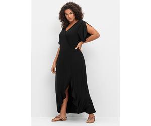 Sommerkleid SHEEGO "Jerseykleid", Damen, Gr. 46, Normalgrößen, schwarz, Jersey, 95% Viskose, 5% Elasthan, unifarben, lang, V-Ausschnitt, Kleider Sommerkleid (45404150-46) schwarz