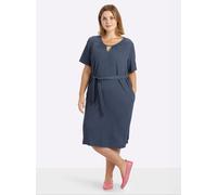 Sommerkleid SHEEGO "Kleid", Damen, Gr. 48, Normalgrößen, blau (rauchblau), 98% Polyester, 2% Elasthan, unifarben, Rundhals, Kleider Sommerkleid (98686110-48) rauchblau