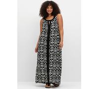 Sommerkleid SHEEGO "Sommerkleid", Damen, Gr. 48, Normalgrößen, schwarz-weiß (schwarz, weiß), 95% Viskose, 5% Elasthan, gemustert, lang, Rundhals, Kleider Sommerkleid (47851929-48) schwarz, weiß