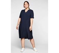 Sommerkleid SHEEGO "Sommerkleid", Damen, Gr. 52, Normalgrößen, blau (marine), 100% Viskose, unifarben, knielang, Rundhals, Kleider Sommerkleid (32518238-52) marine