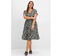 Sommerkleid SHEEGO "Sommerkleid", Damen, Gr. 58, Normalgrößen, schwarz (schwarz bedruckt), 100% Viskose, bedruckt, gemustert, wadenlang, V-Ausschnitt, Kleider Sommerkleid (43178264-58) schwarz bedruck
