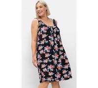 Sommerkleid SHEEGO "Strandkleid", Damen, Gr. 46, Normalgrößen, schwarz, bunt, 95% Viskose, 5% Elasthan, gemustert, knielang, Rundhals, Kleider Sommerkleid (57376337-46) schwarz, bunt