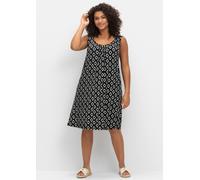 Sommerkleid SHEEGO "Strandkleid", Damen, Gr. 46, Normalgrößen, schwarz (schwarz bedruckt), 95% Viskose, 5% Elasthan, gemustert, knielang, Rundhals, Kleider Sommerkleid (89551955-46) schwarz bedruckt