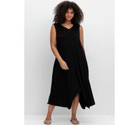 Sommerkleid SHEEGO "Strandkleid", Damen, Gr. 48, Normalgrößen, schwarz, 95% Viskose, unifarben, wadenlang, V-Ausschnitt, Kleider Sommerkleid (93859703-48) schwarz