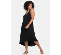 Sommerkleid SHEEGO "Strandkleid", Damen, Gr. 56, Normalgrößen, schwarz, Single Jersey, 95% Viskose, 5% Elasthan, unifarben, wadenlang, V-Ausschnitt, Kleider Sommerkleid (17555306-56) schwarz