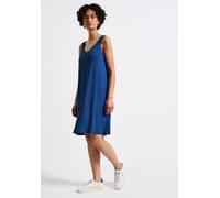 Sommerkleid STREET ONE, Damen, Gr. 40, EURO-Größen, blau (dodger blau), Stoff, 75% Viskose, 20% Polyester, 5% Elasthan, unifarben, normal knielang, V-Ausschnitt, Bündchen, Kleider Sommerkleid, soft un