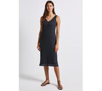 Sommerkleid STREET ONE, Damen, Gr. 42, EURO-Größen, blau (deepwater blau), Web, Obermaterial: 73% Baumwolle, 27% Polyester; Unterkleid: 95% Viskose, 5% Elasthan, unifarben, normal kniefrei, V-Ausschni