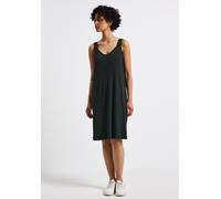 Sommerkleid STREET ONE, Damen, Gr. 42, EURO-Größen, grün (pine grove grün), Stoff, 75% Viskose, 20% Polyester, 5% Elasthan, unifarben, normal knielang, V-Ausschnitt, Bündchen, Kleider, soft und tragea
