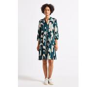 Sommerkleid STREET ONE, Damen, Gr. 44, EURO-Größen, blau (tide blau), Stoff, 88% Viskose, 12% Polyamid, bedruckt, normal knieumspielend, V-Ausschnitt, Bündchen, Kleider Sommerkleid, mit Volant (135020