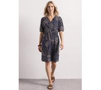 Sommerkleid STREET ONE, Damen, Gr. 46, EURO-Größen, schwarzest blau, Web, 70% Viskose, 30% Baumwolle, gemustert, regular fit knielang, Rundhals, abgesteppt, Kleider Sommerkleid, mit grafischem Muster