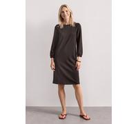 Sommerkleid STREET ONE, Damen, Gr. 46, EURO-Größen, schwarz coffee, Stoff, 70% Viskose, 25% Polyester, 5% Elasthan, unifarben, normal knielang, Rundhals, elastischer Bund, Kleider Sommerkleid, in Unif