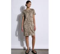 Sommerkleid STREET ONE STUDIO, Damen, Gr. 36, EURO-Größen, braun (creamy braun), Stoff, 90% Polyester, 10% Elasthan, animal-print, casual, gerade knielang, Rundhals, Kurzarm Bündchen, Kleider, knielan