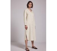 Sommerkleid STREET ONE STUDIO, Damen, Gr. 42, EURO-Größen, moonstone sand, Stoff, 100% Leinen, unifarben, casual, gerade wadenlang, V-Ausschnitt, Langarm Bündchen, Kleider, mit Knopfleiste (98646155-4