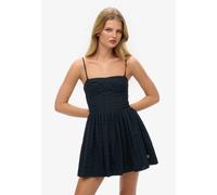 Sommerkleid SUPERDRY "BRODERIE CAMI MINI DRESS", Damen, Gr. L, N-Gr, eclipse navy broderie, Web, Obermaterial: 100% Baumwolle, unifarben, slim fit normal, ohne Ausschnitt, Kleider Sommerkleid, mit sch
