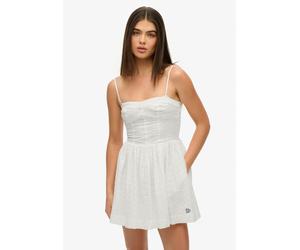 Sommerkleid SUPERDRY "BRODERIE CAMI MINI DRESS", Damen, Gr. M, N-Gr, chalk weiß broderie, Web, Obermaterial: 100% Baumwolle, unifarben, slim fit normal, ohne Ausschnitt, Kleider Sommerkleid, mit schön