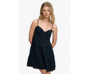 Sommerkleid SUPERDRY "CHEESECLOTH TIERED MINI DRESS", Damen, Gr. M, N-Gr, eclipse navy, Web, Obermaterial: 100% Baumwolle, unifarben, relaxed fit normal, ohne Ausschnitt, Kleider Sommerkleid, aus Baum