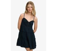 Sommerkleid SUPERDRY "CHEESECLOTH TIERED MINI DRESS", Damen, Gr. S, N-Gr, eclipse navy, Web, Obermaterial: 100% Baumwolle, unifarben, relaxed fit normal, ohne Ausschnitt, Kleider Sommerkleid (76361658