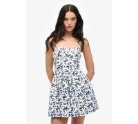Sommerkleid SUPERDRY "CORSET CAMI MINI DRESS", Damen, Gr. XL, N-Gr, watercolour ditsy navy, Web, Obermaterial: 55% Baumwolle, 45% Lyocell, geblümt, slim fit normal, eckiger Ausschnitt, Kleider Sommerk