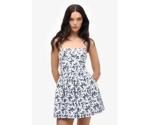Sommerkleid SUPERDRY "CORSET CAMI MINI DRESS", Damen, Gr. XL, N-Gr, watercolour ditsy navy, Web, Obermaterial: 55% Baumwolle, 45% Lyocell, geblümt, slim fit normal, eckiger Ausschnitt, Kleider Sommerk