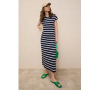 Sommerkleid TAMARIS "mit elastischer Viskosemischung und hohem Komfort", Damen, Gr. 36, N-Gr, blau (marine, creme gestreift), Single Jersey, Obermaterial: 50% Polyester, 45% Viskose, 5% Elasthan, gest