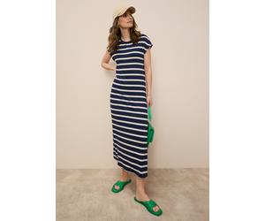 Sommerkleid TAMARIS "mit elastischer Viskosemischung und hohem Komfort", Damen, Gr. 36, N-Gr, blau (marine, creme gestreift), Single Jersey, Obermaterial: 50% Polyester, 45% Viskose, 5% Elasthan, gest